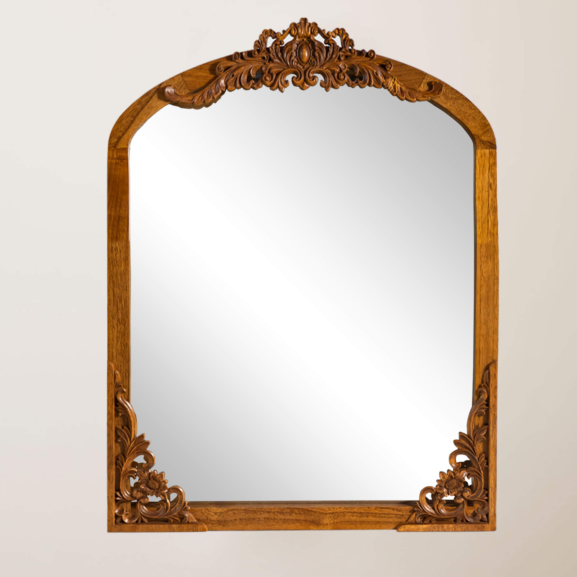 Janice- 39"x28" Rustic Solid Wood Carving Decor Wall Mirror