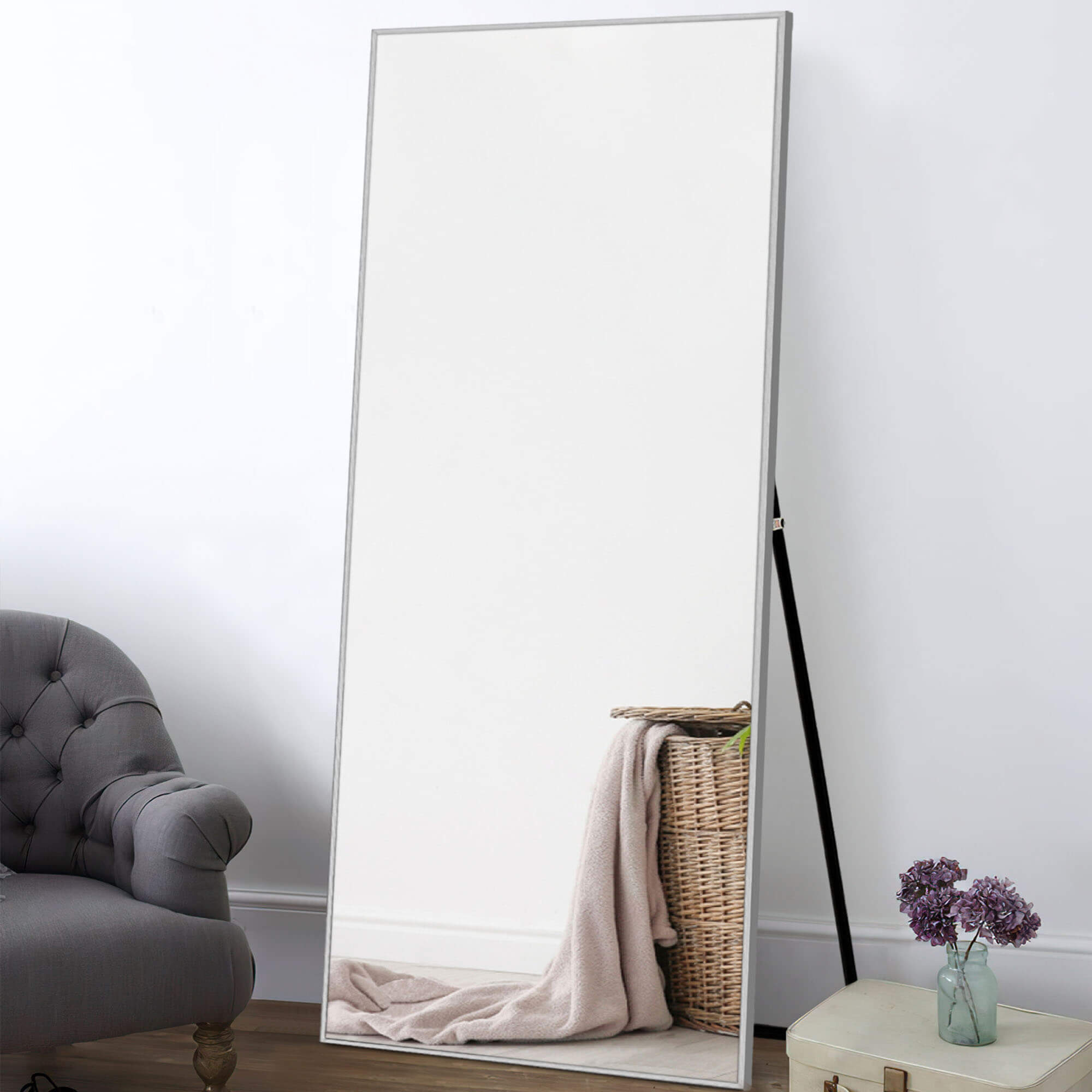 silver full length standing mirror