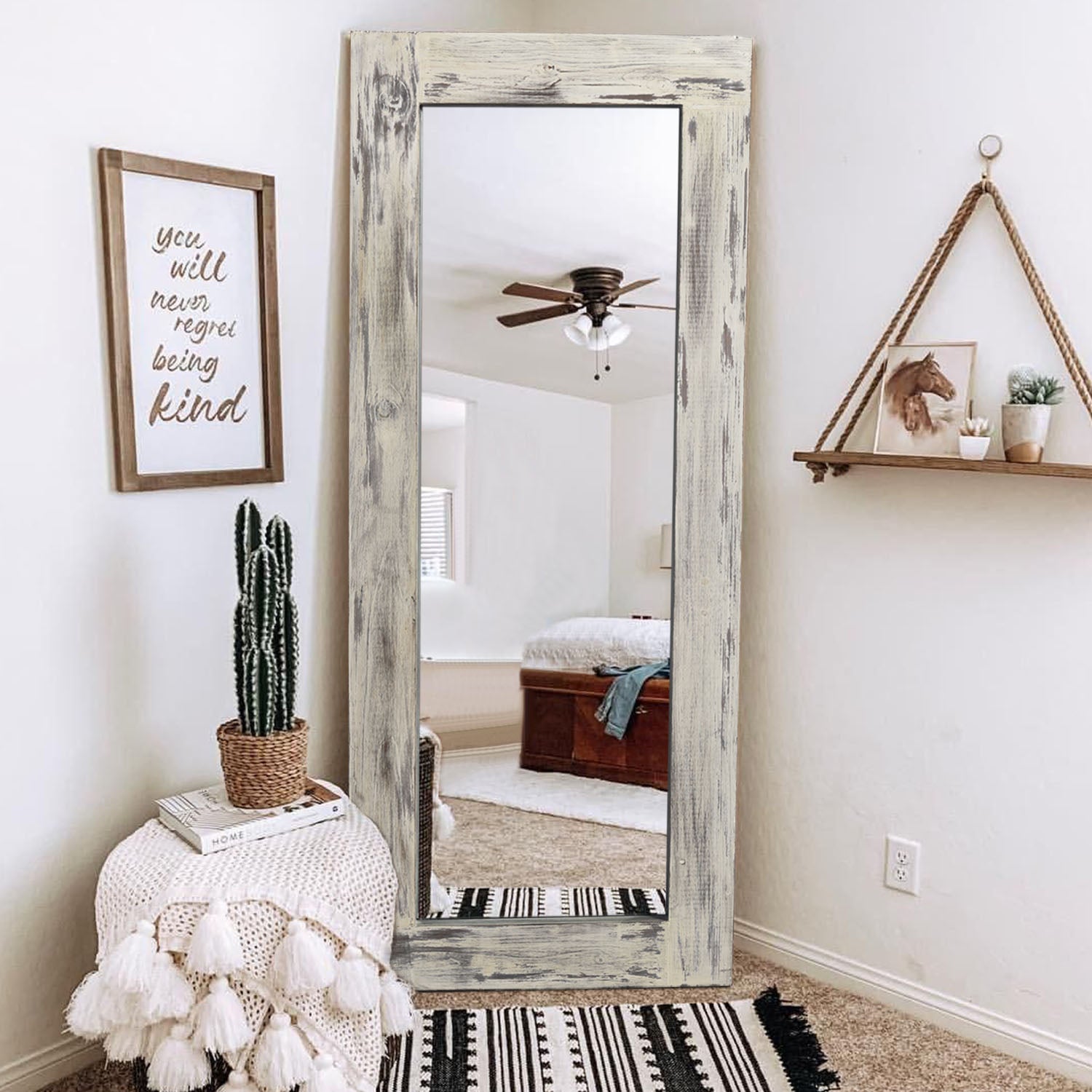 weather white wood full length mirror