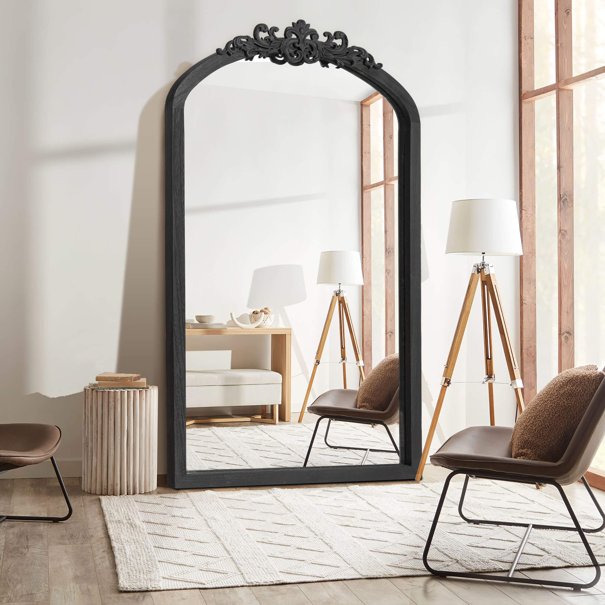 large black wood mirror