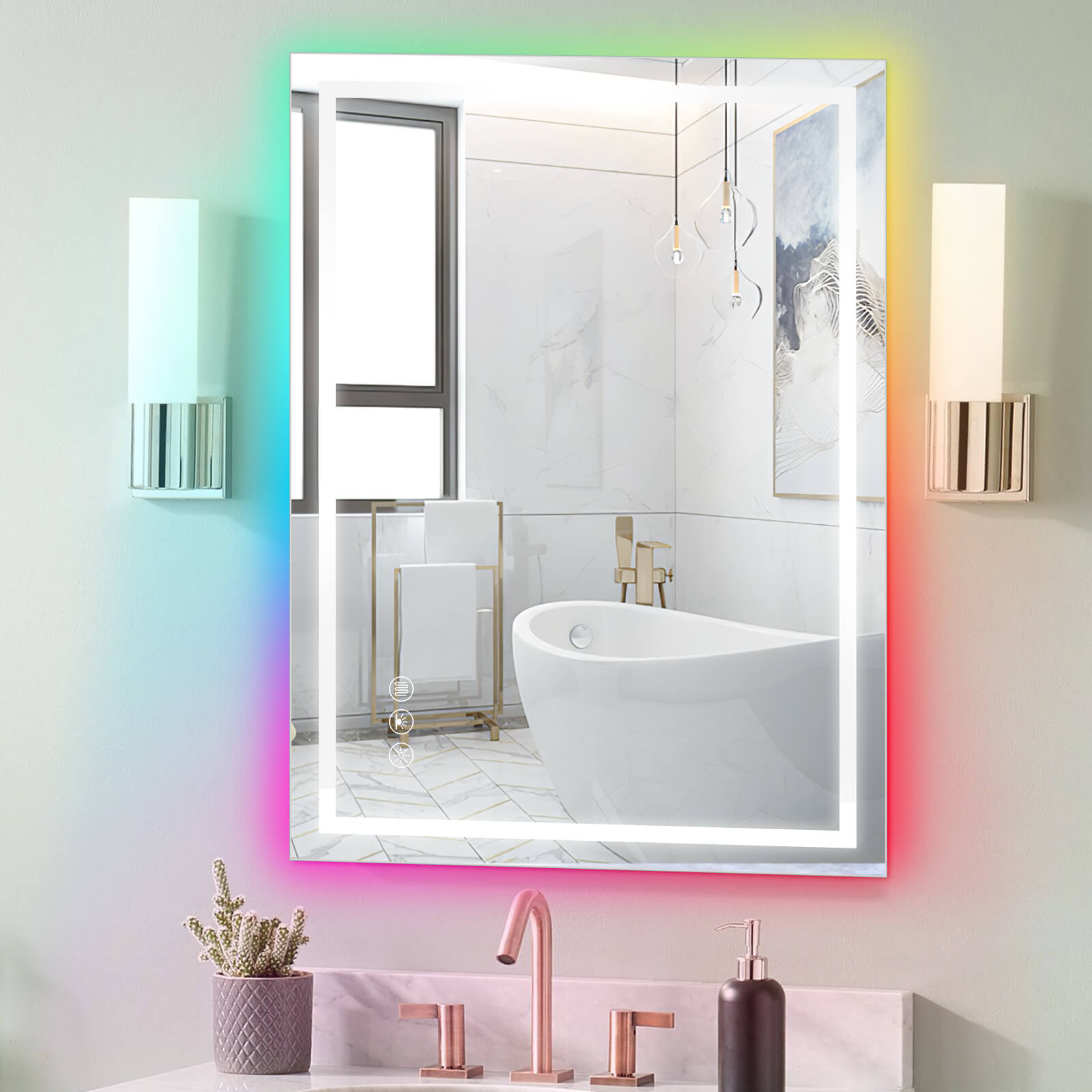 Gladys-Dimmable Lighted RGB LED Bathroom Mirror with Lights