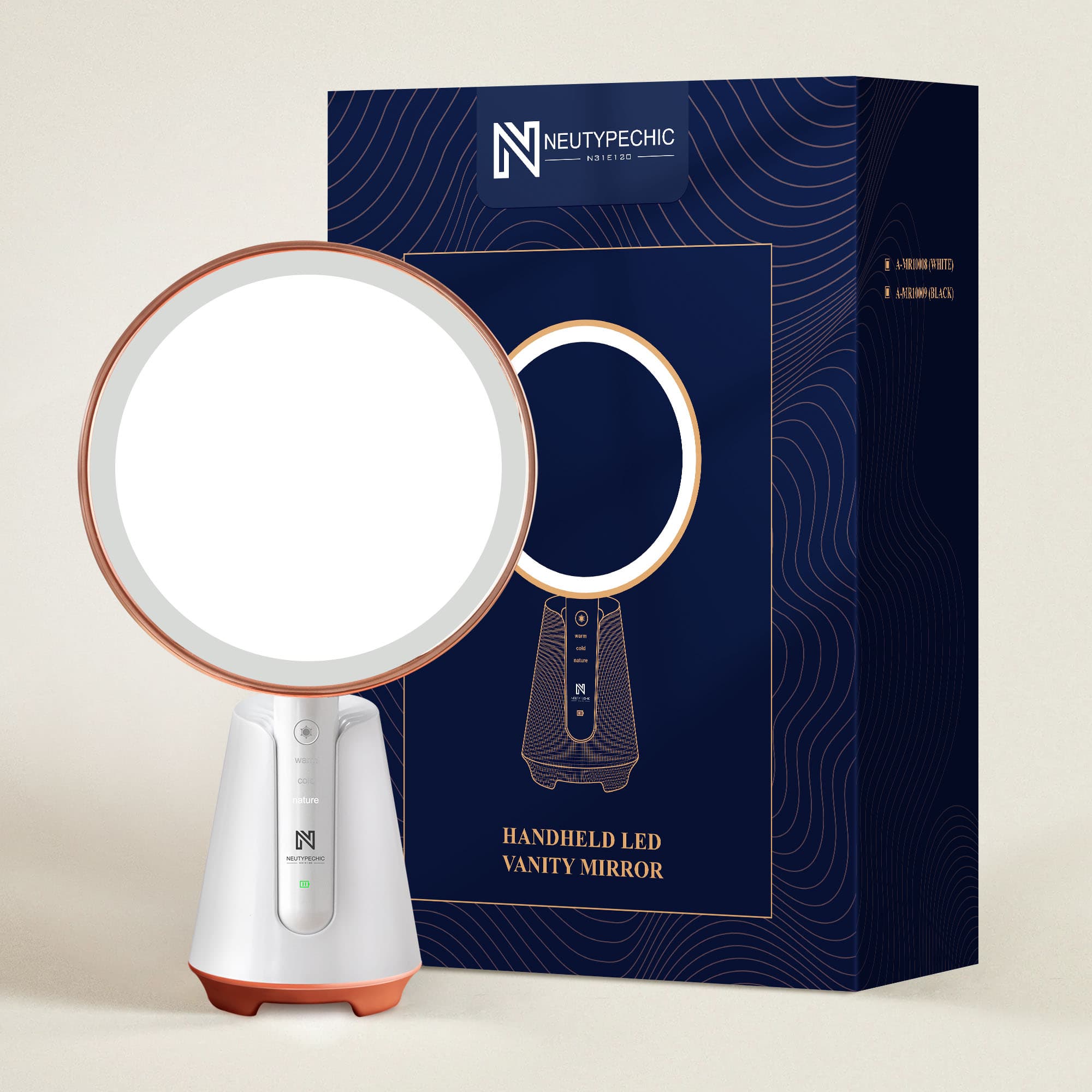 Amanda-8'' Diameter Rechargeable Magnification LED Handheld Lighted Vanity Mirror