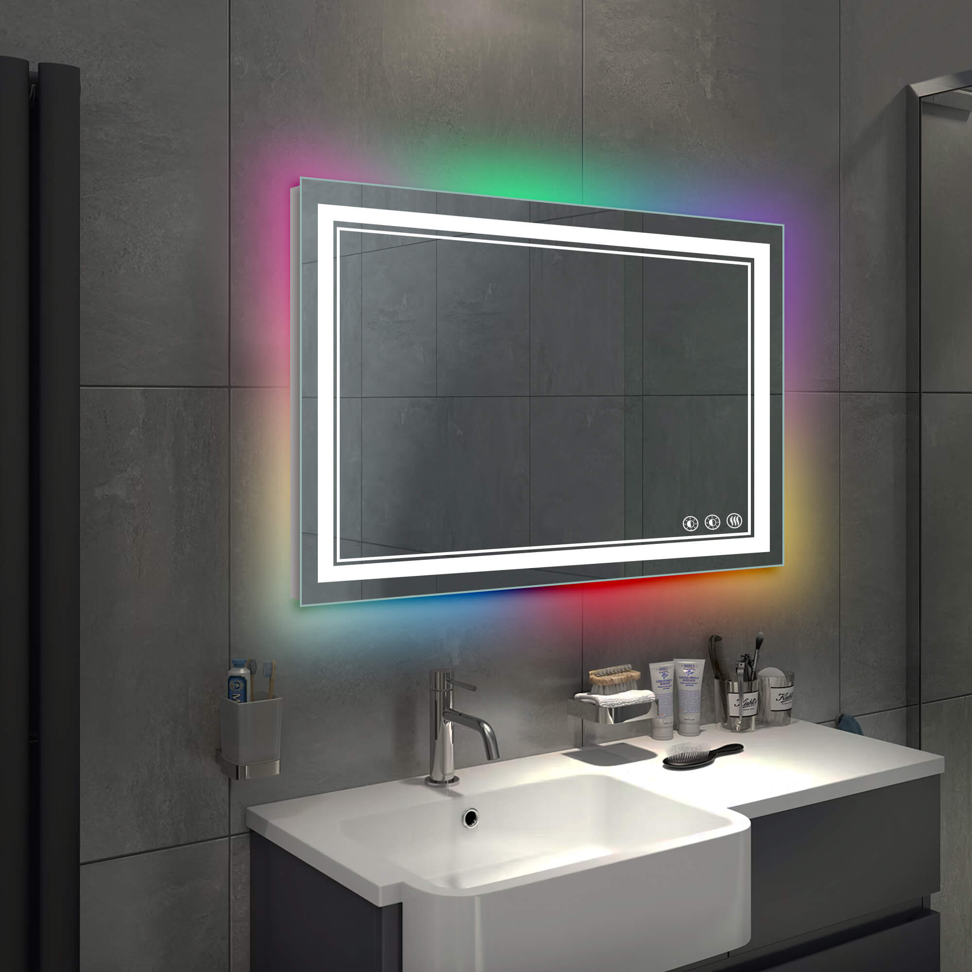 Gladys-Dimmable Lighted RGB LED Bathroom Mirror with Lights