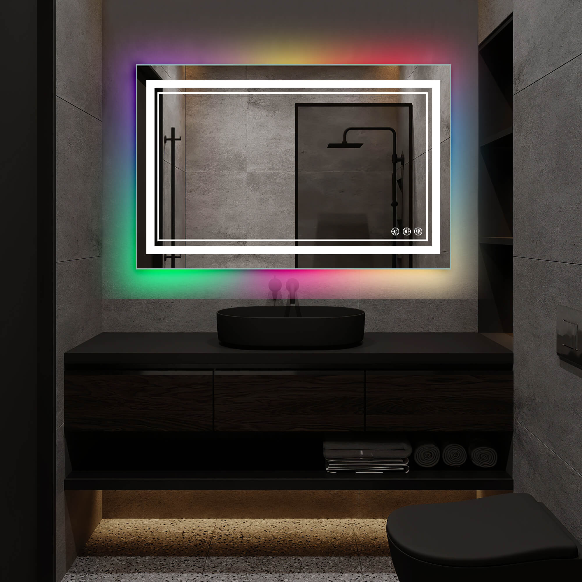 Gladys-Dimmable Lighted RGB LED Bathroom Mirror with Lights