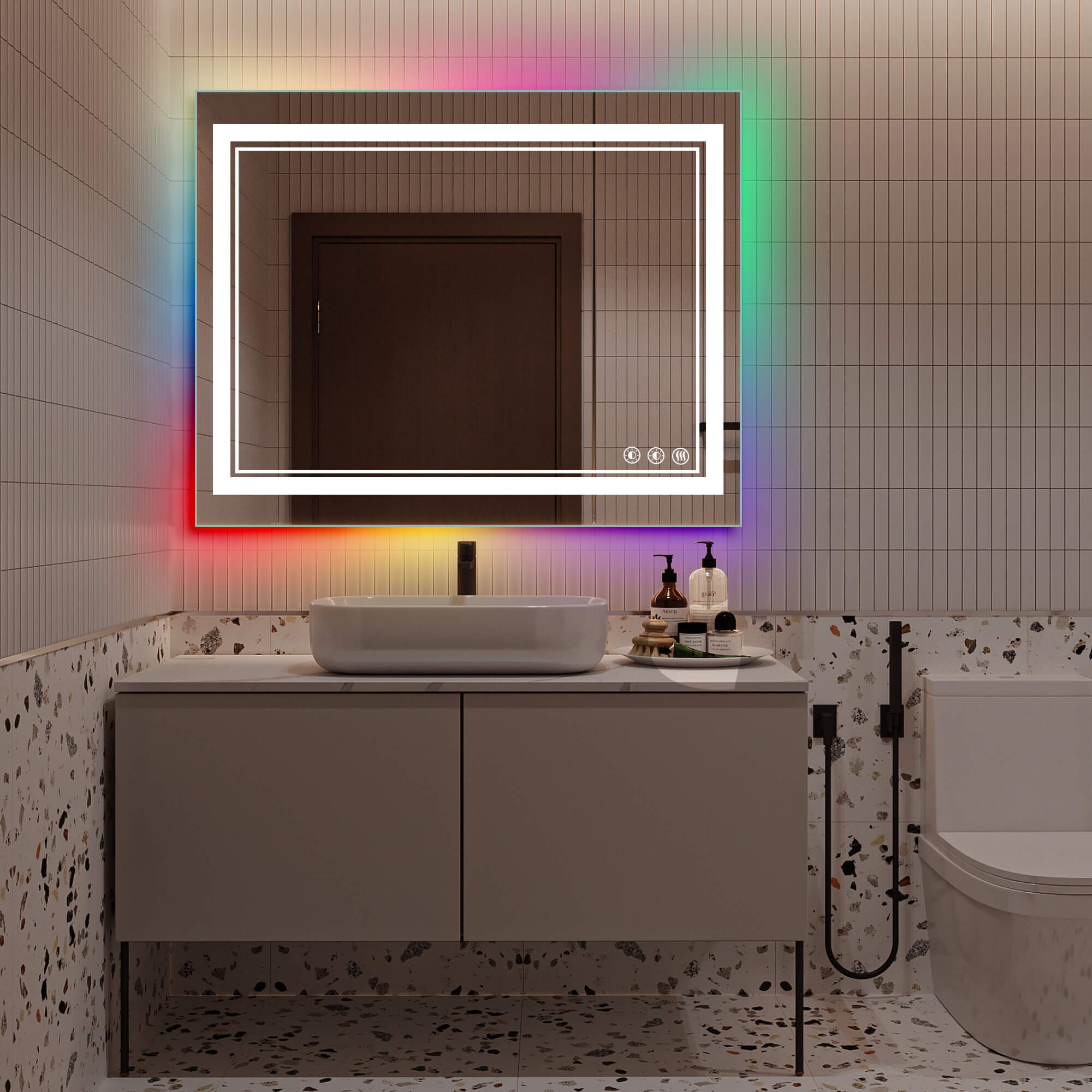 Gladys-Dimmable Lighted RGB LED Bathroom Mirror with Lights