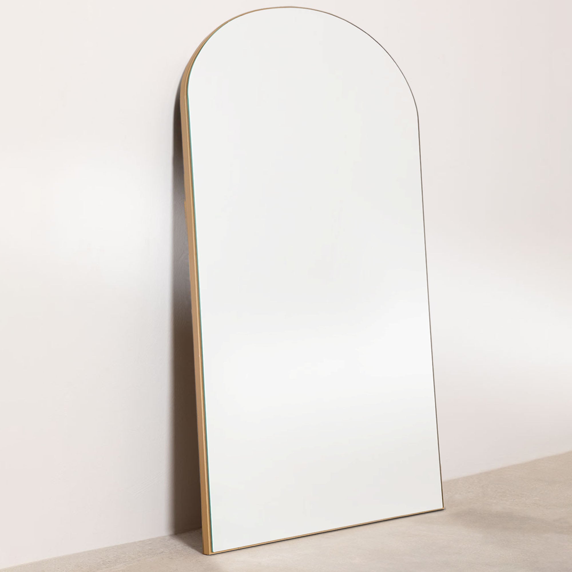 gold wood frame arch full leaning mirror