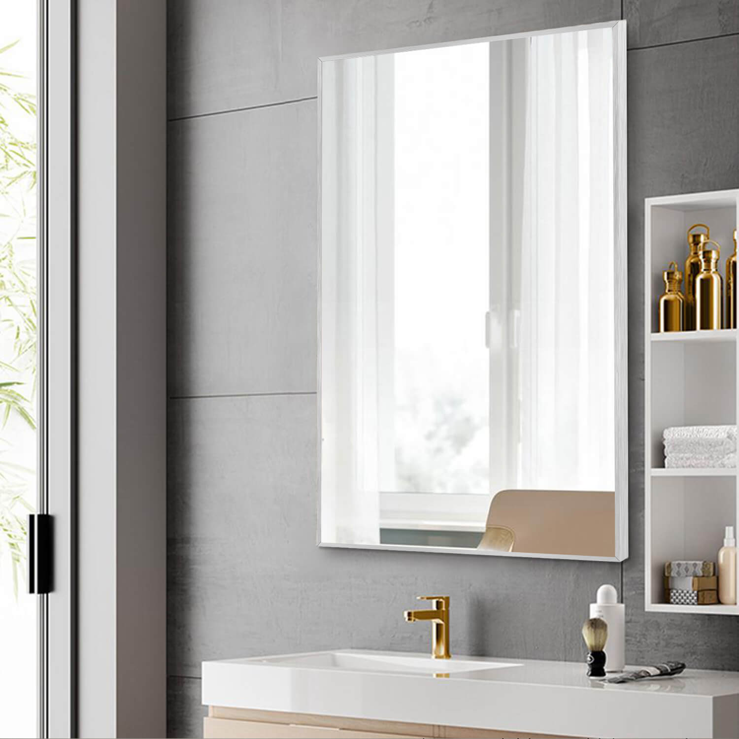 Mavis- Aluminum Framed Contemporary Bathroom Vanity Wall Mirror