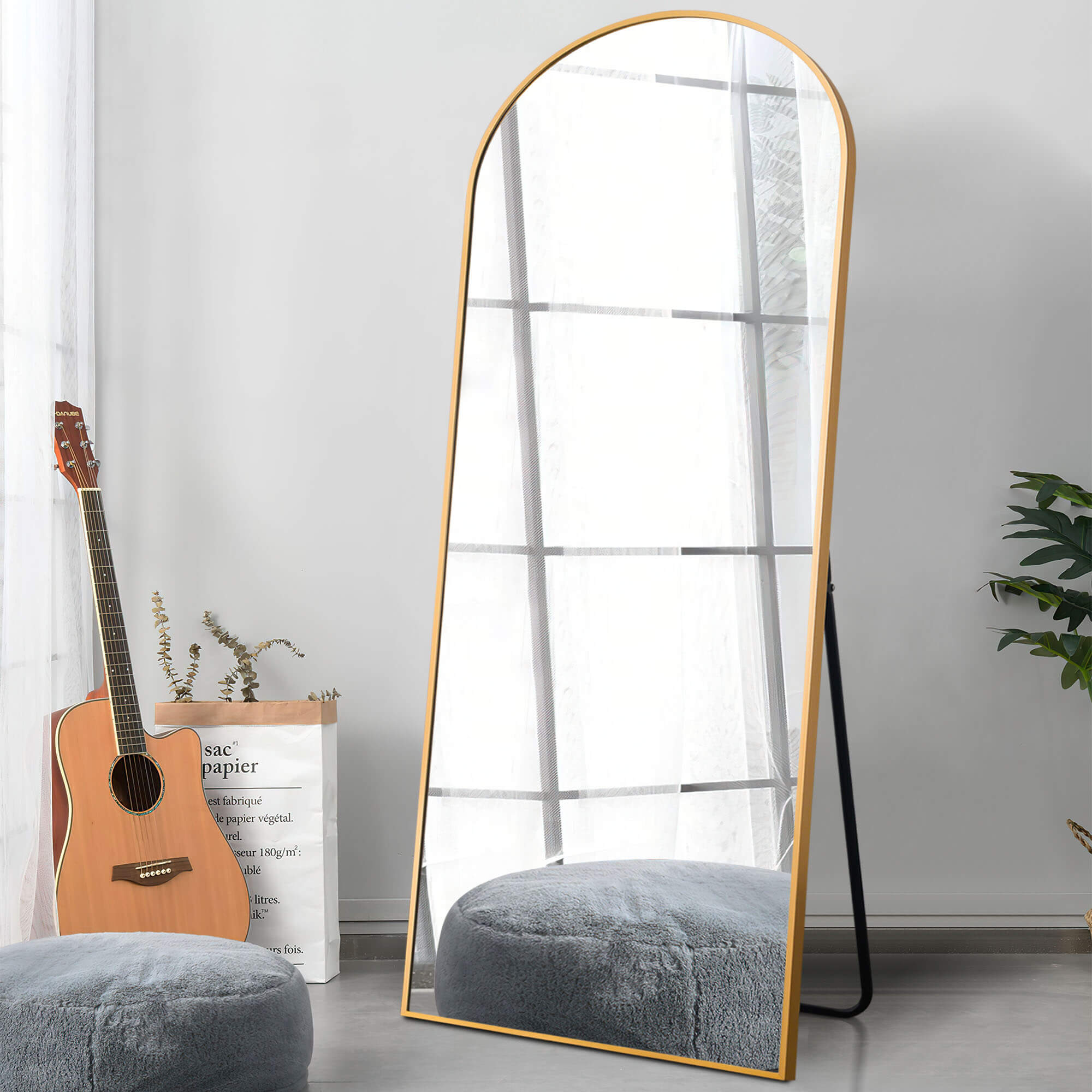 Arched-top full length floor mirror